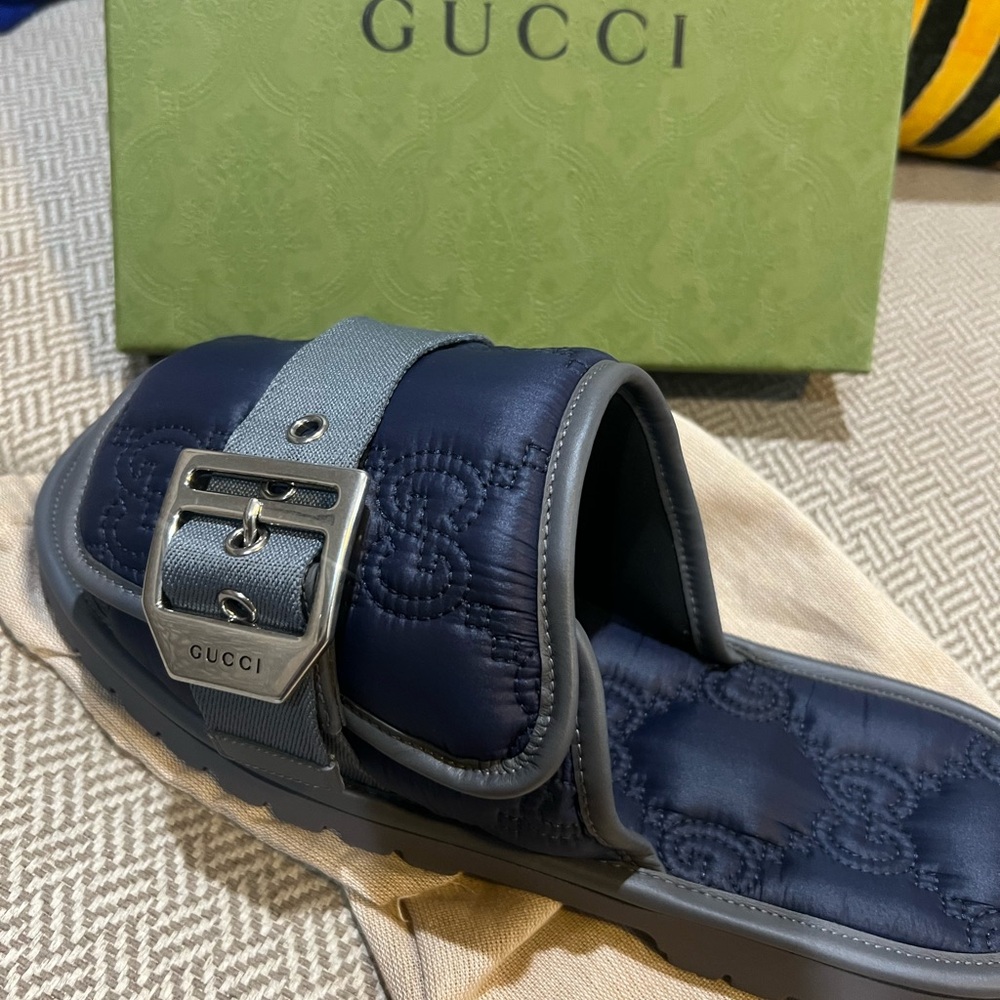 Gucci Blue and Gray Sandals with Double Strap Design men’s 11